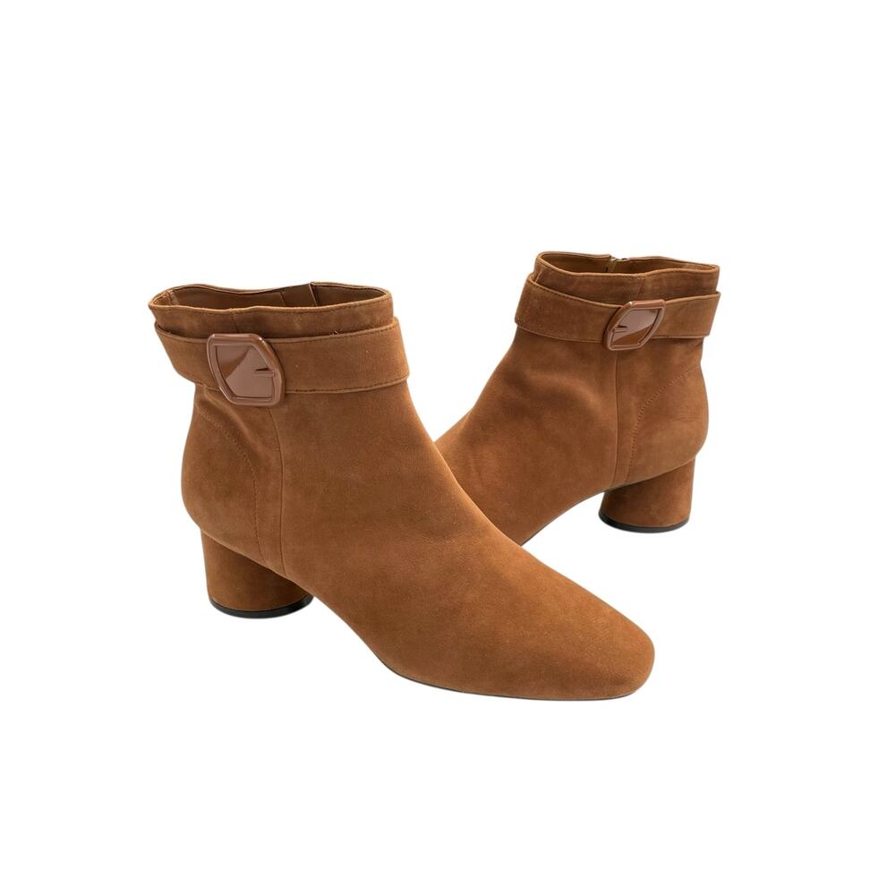 Alex Marie NWOB Paxton Tan Suede Leather Square Toe Cylinder Heel Booties